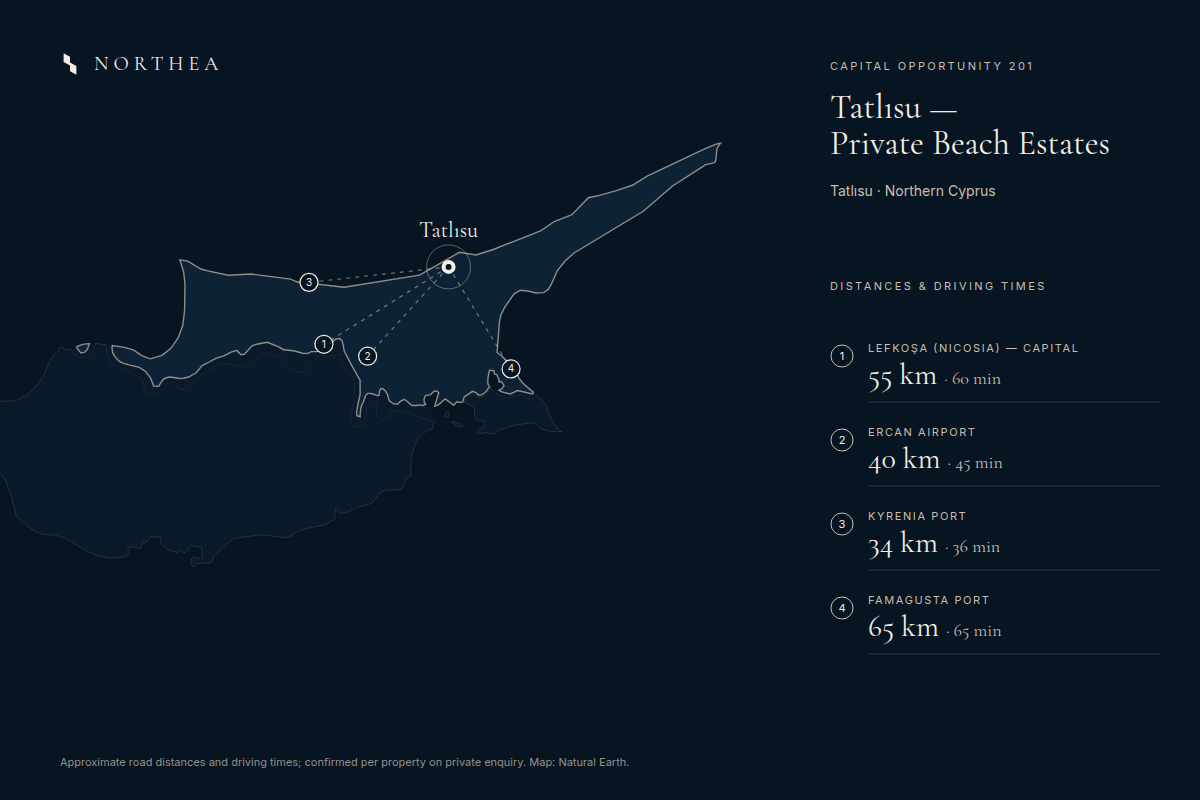 CAPITAL OPPORTUNITY 201 — distances to Lefkoşa, Ercan Airport, Kyrenia Port and Famagusta Port